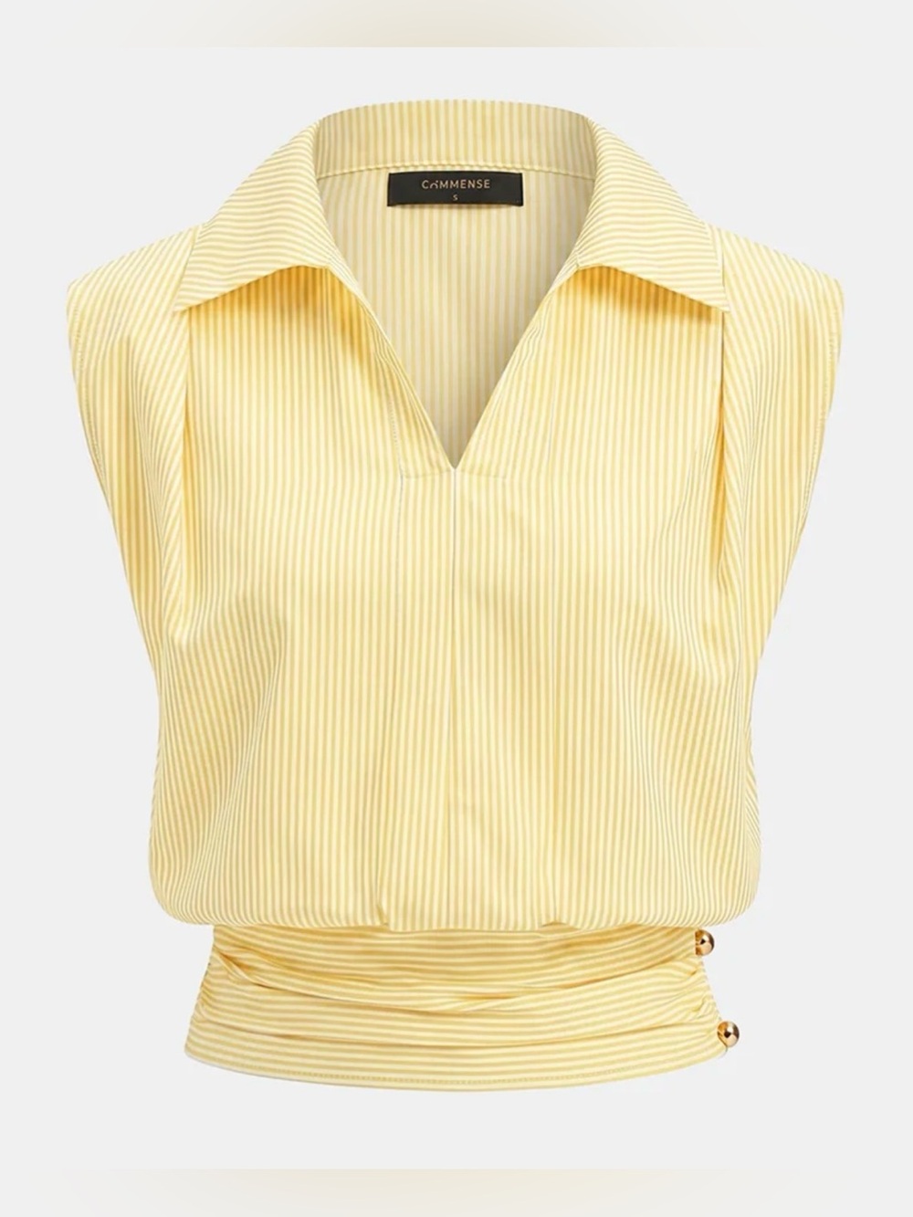 COMMENSE NWT XS White & yellow Pinstripe Sleeveless Collared Blouse